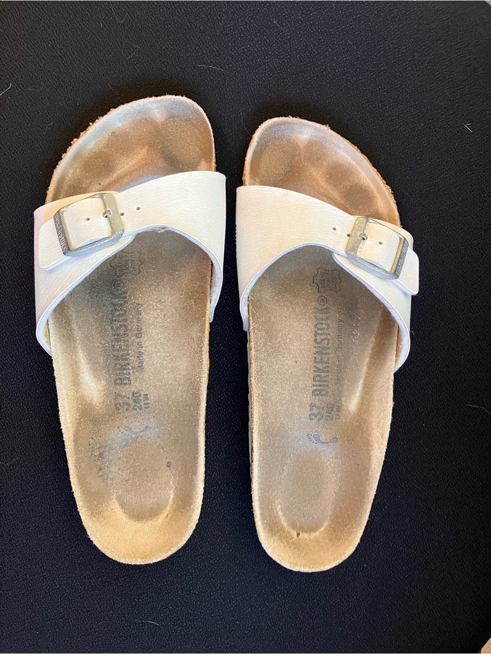Birkenstock Women’s White Single Strap Slide Sandals with Buckle